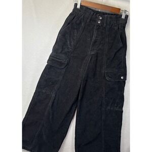 Hot Topic Corduroy Cargo Pants Wide Leg High Waist Black Womens Size S Goth Punk